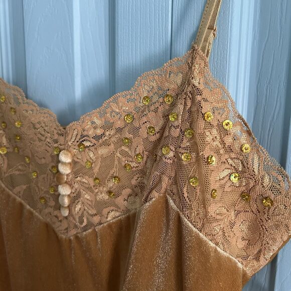 Maurice Sasson Y2K Gold Velvet Lace Tank Top Medium Fairycore Whimsigoth V-Neck - Picture 3 of 9